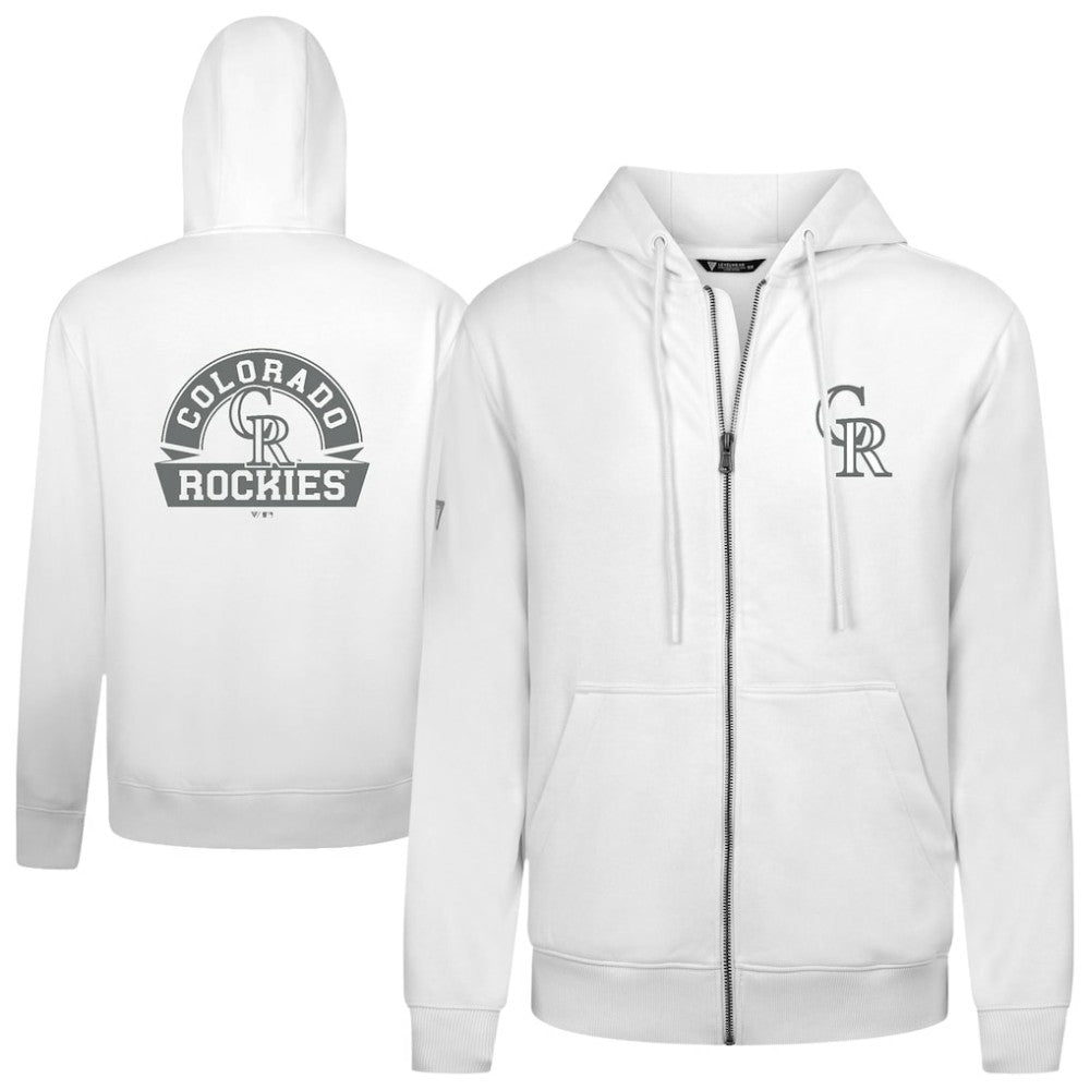 Colorado Rockies Levelwear Podium Chenille Logo Full-Zip Hoodie - White Hoodies