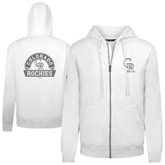 Colorado Rockies Levelwear Podium Chenille Logo Full-Zip Hoodie - White Hoodies
