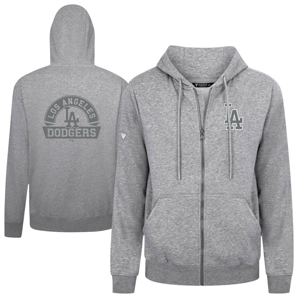 Los Angeles Dodgers Levelwear Podium Chenille Logo Full-Zip Hoodie - Heather Gray Hoodies