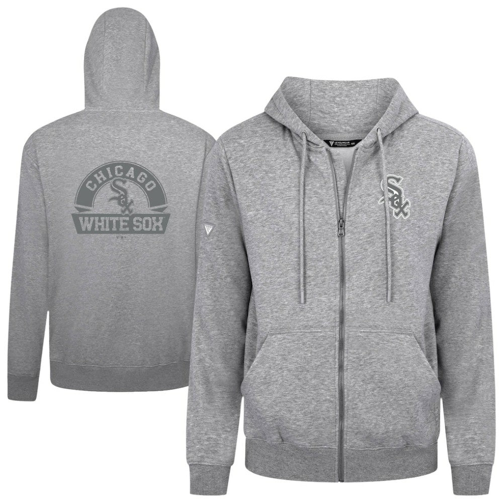 Chicago White Sox Levelwear Podium Chenille Logo Full-Zip Hoodie - Heather Gray Hoodies