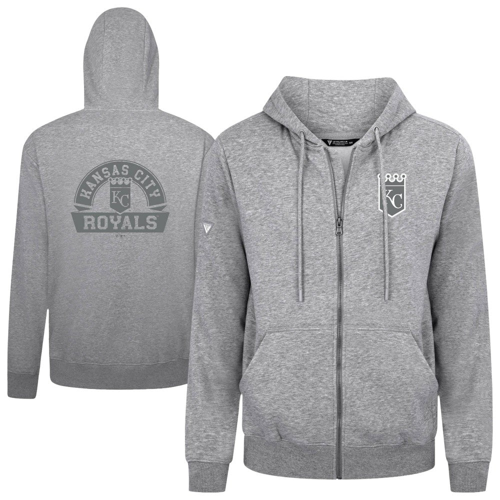 Kansas City Royals Levelwear Podium Chenille Logo Full-Zip Hoodie - Heather Gray Hoodies