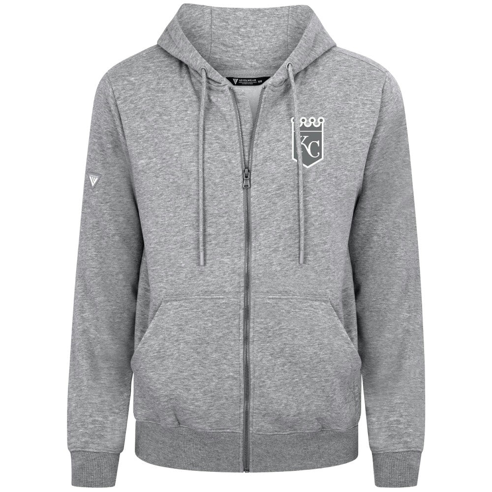 Kansas City Royals Levelwear Podium Chenille Logo Full-Zip Hoodie - Heather Gray Hoodies