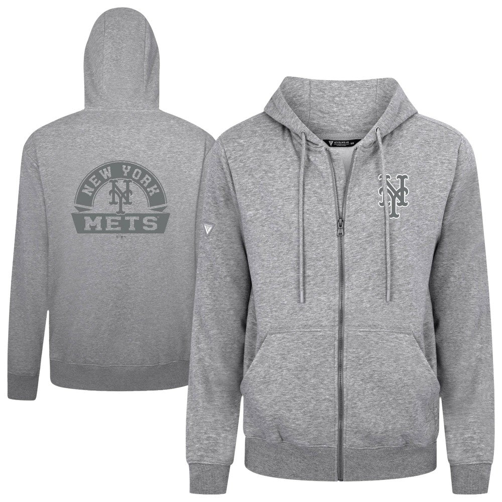 New York Mets Levelwear Podium Banner Arch Full-Zip Hoodie - Heather Gray Hoodies
