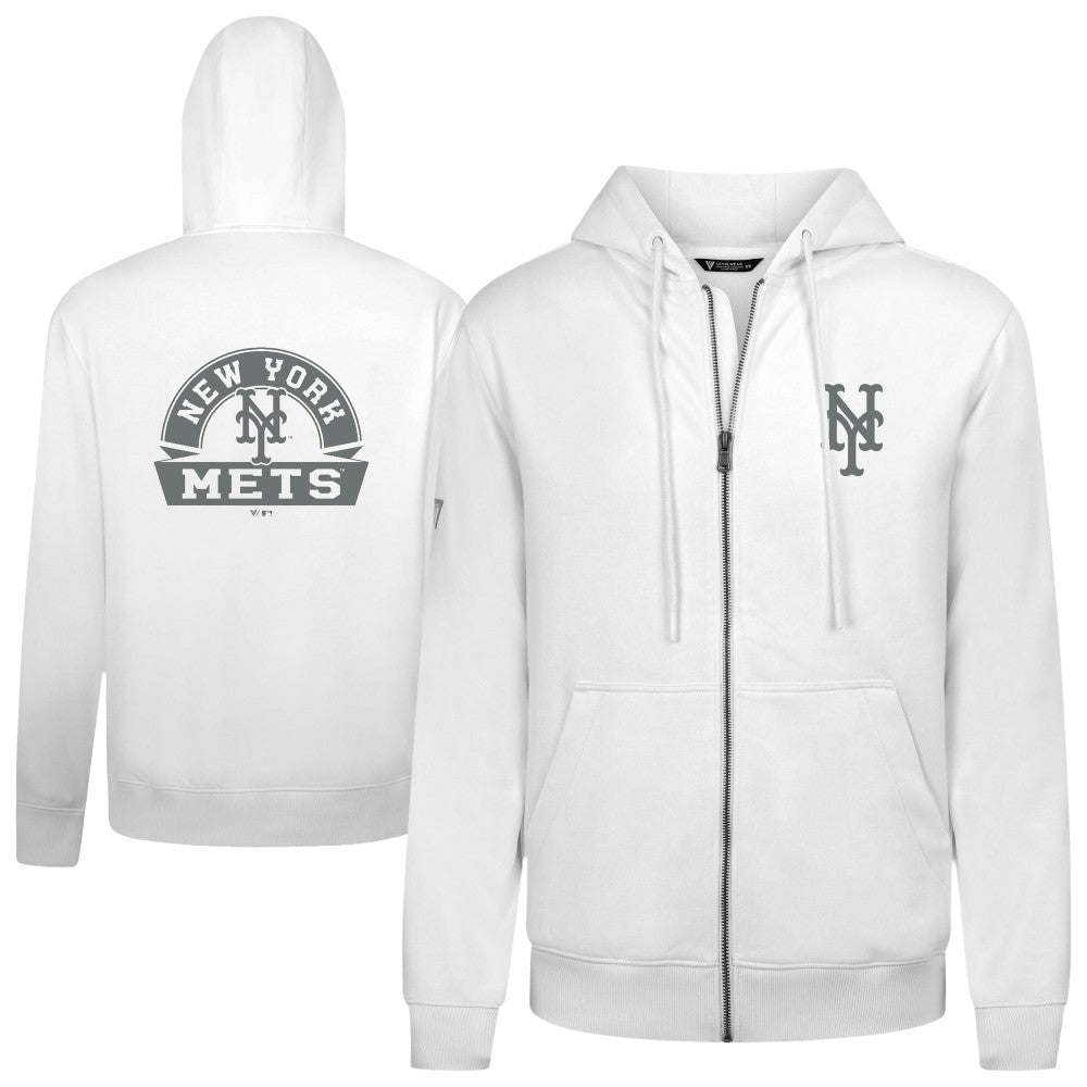 New York Mets Levelwear Podium Banner Arch Full-Zip Hoodie - White Hoodies