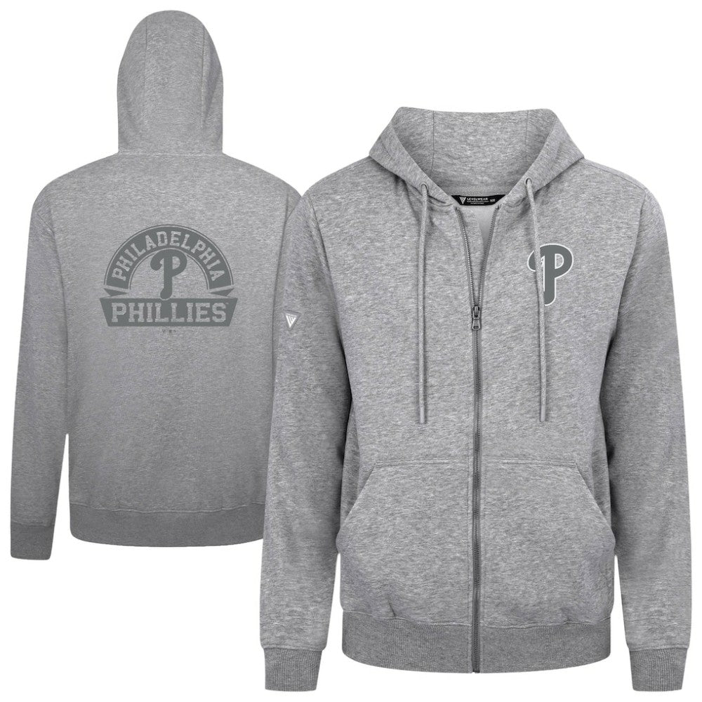 Philadelphia Phillies Levelwear Podium Banner Arch Full-Zip Hoodie - Heather Gray Hoodies