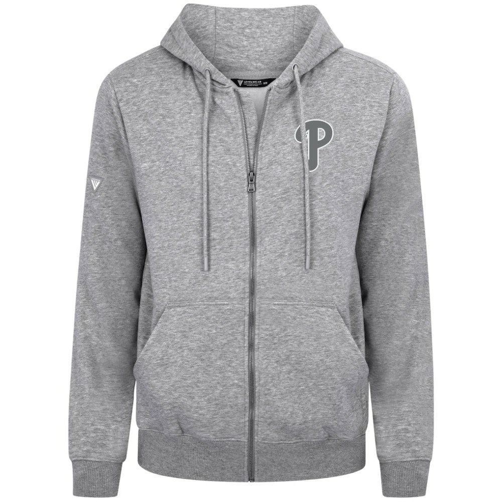 Philadelphia Phillies Levelwear Podium Banner Arch Full-Zip Hoodie - Heather Gray Hoodies