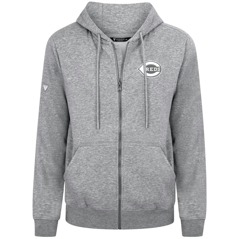 Cincinnati Reds Levelwear Podium Banner Arch Full-Zip Hoodie - Heather Gray Hoodies