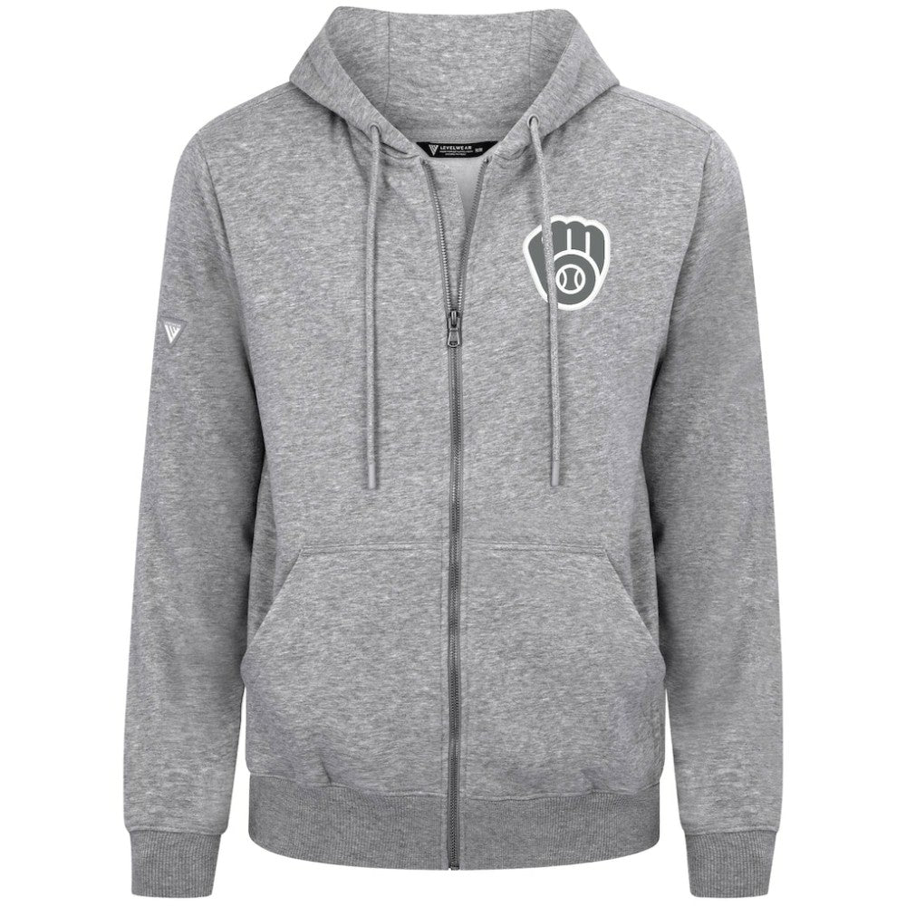 Milwaukee Brewers Levelwear Podium Banner Arch Full-Zip Hoodie - Heather Gray Hoodies