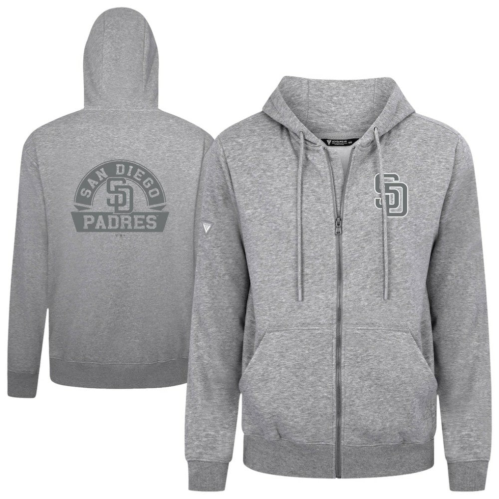 San Diego Padres Levelwear Podium Banner Arch Full-Zip Hoodie - Heather Gray Hoodies