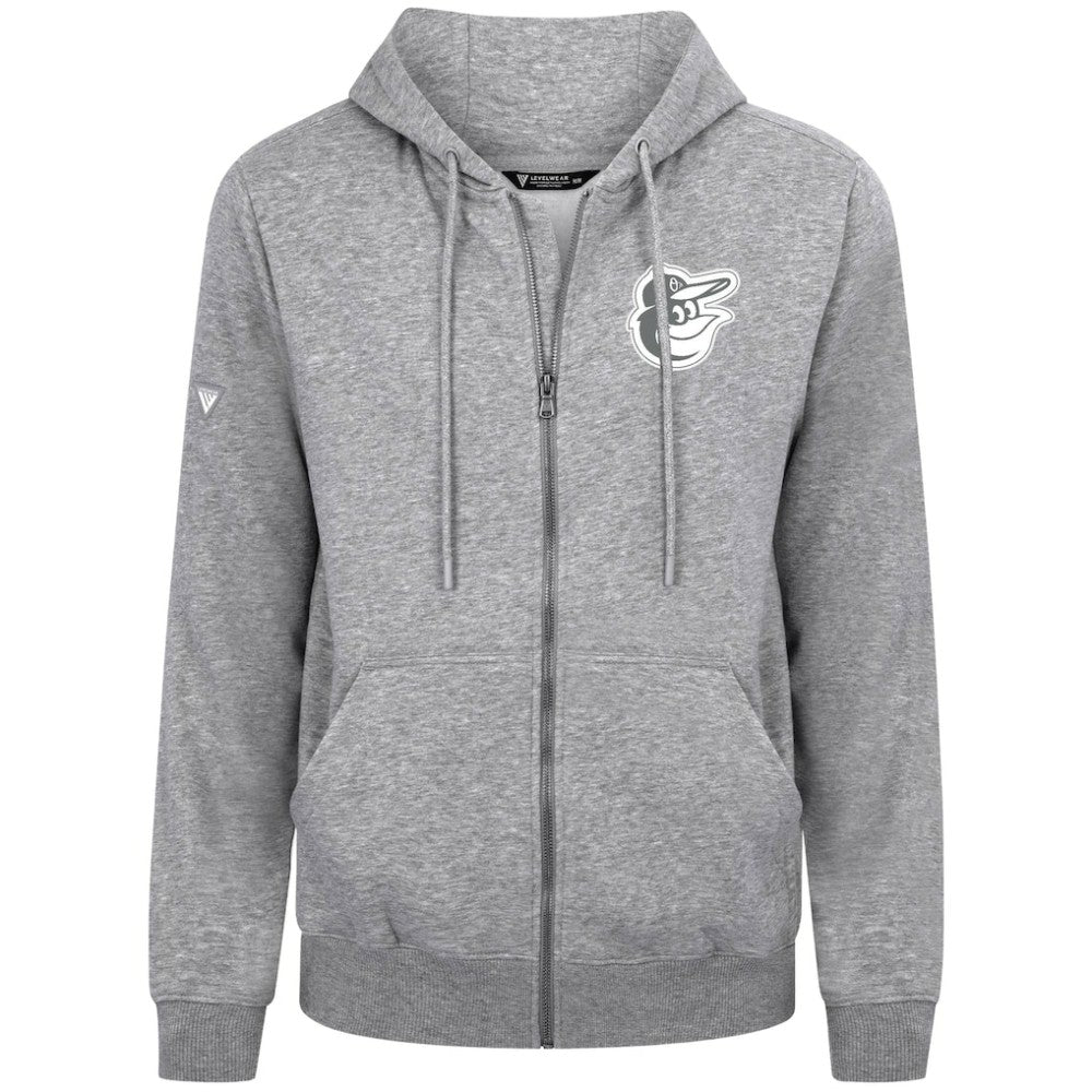 Baltimore Orioles Levelwear Podium Banner Arch Full-Zip Hoodie - Heather Gray Hoodies