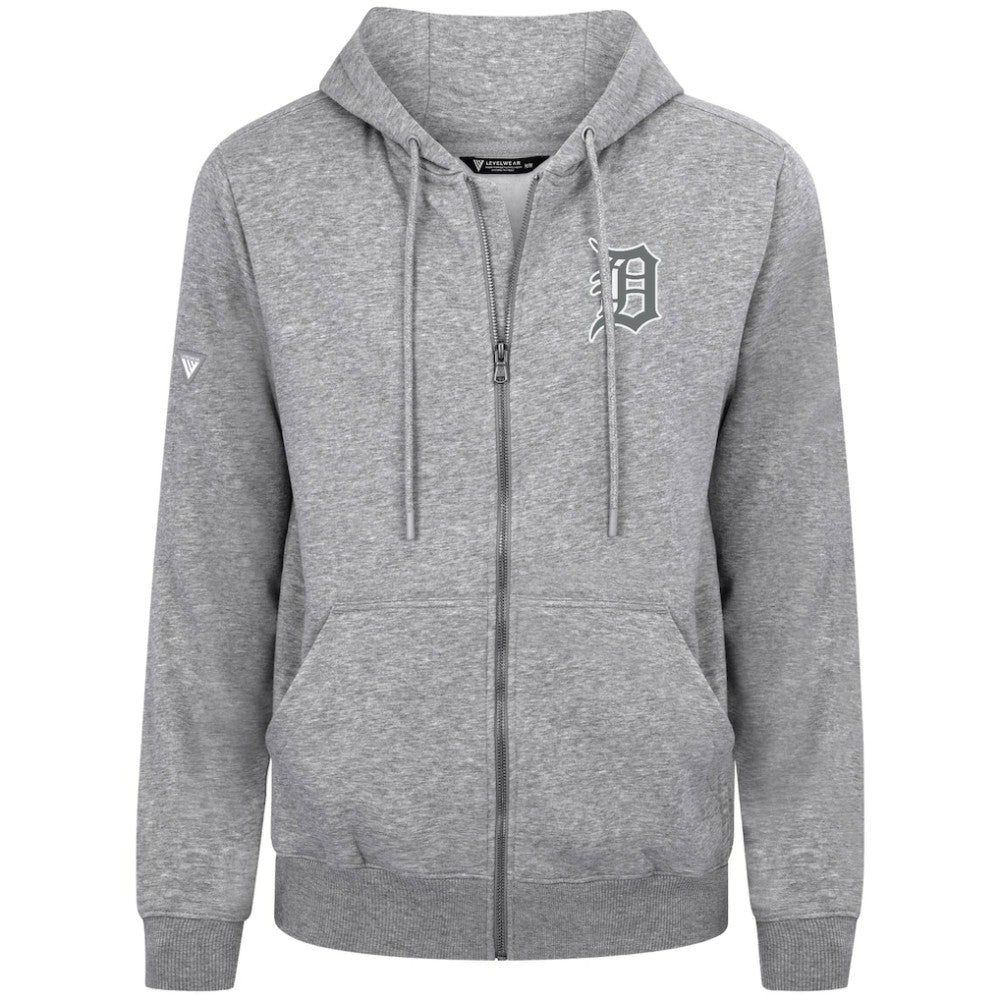 Detroit Tigers Levelwear Podium Banner Arch Full-Zip Hoodie - Heather Gray Hoodies