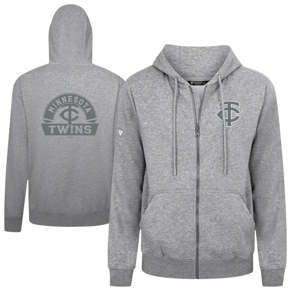 Minnesota Twins Levelwear Podium Banner Arch Full-Zip Hoodie - Heather Gray Hoodies