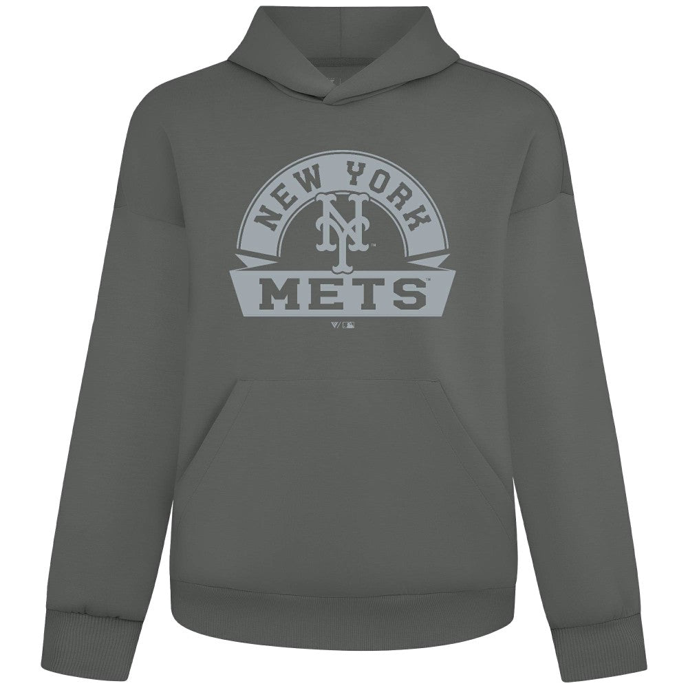New York Mets Levelwear Luxe Signature Banner Arch Tri-Blend Hoodie - Gray Hoodies