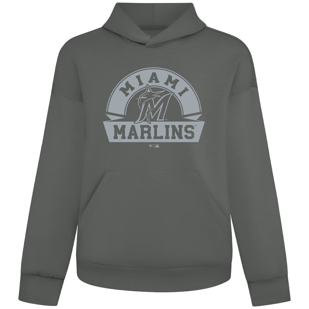 Miami Marlins Levelwear Luxe Signature Banner Arch Tri-Blend Hoodie - Gray Hoodies