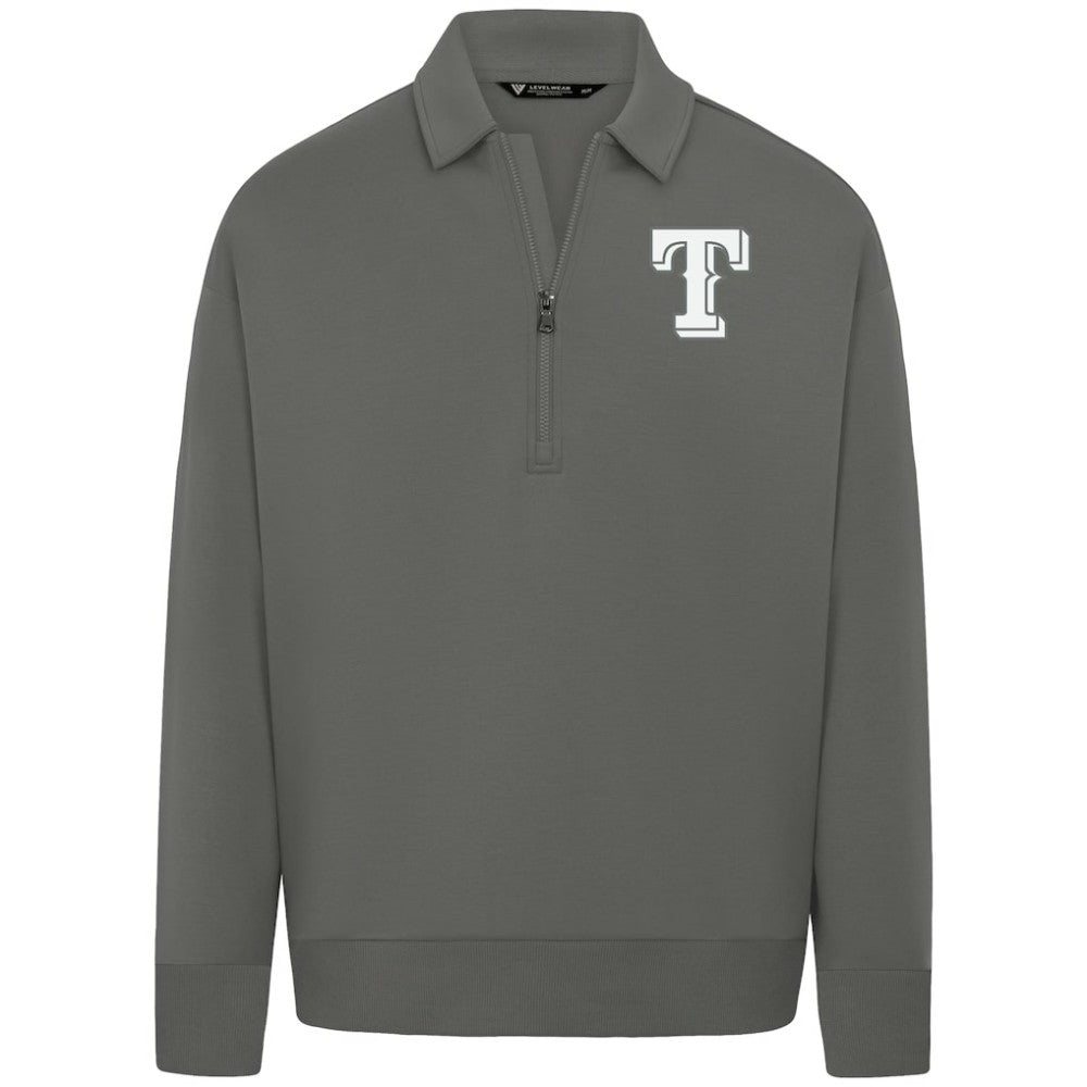 Texas Rangers Levelwear Luxe Signature Quarter-Zip Chenille Logo Tri-Blend Sweatshirt - Gray Sweatshirts