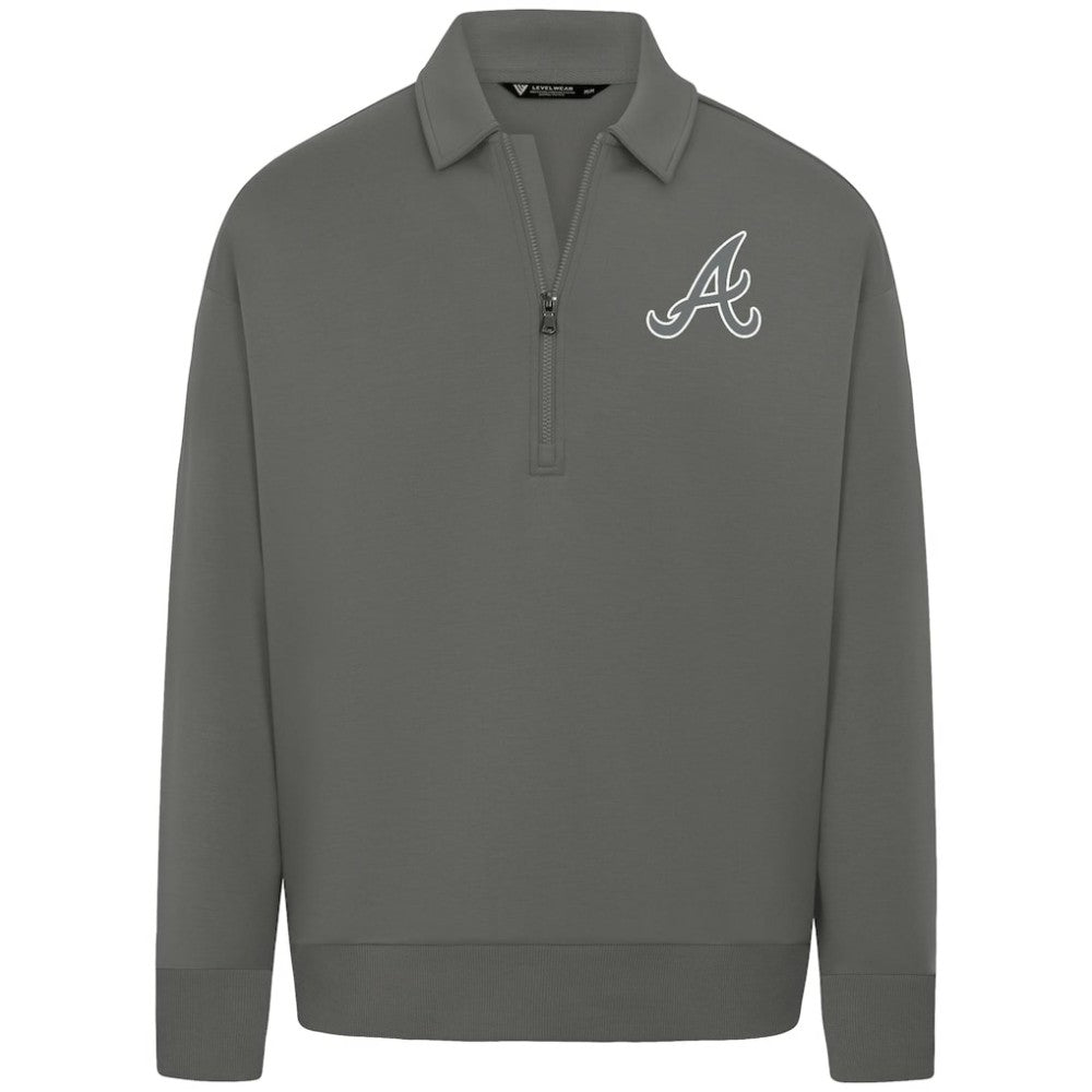 Atlanta Braves Levelwear Luxe Signature Quarter-Zip Chenille Logo Tri-Blend Sweatshirt - Gray Sweatshirts