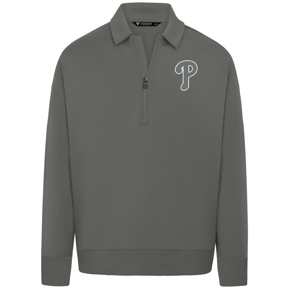 Philadelphia Phillies Levelwear Luxe Signature Quarter-Zip Chenille Logo Tri-Blend Sweatshirt - Gray Sweatshirts