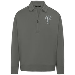 Philadelphia Phillies Levelwear Luxe Signature Quarter-Zip Chenille Logo Tri-Blend Sweatshirt - Gray Sweatshirts