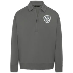 Milwaukee Brewers Levelwear Luxe Signature Quarter-Zip Chenille Logo Tri-Blend Sweatshirt - Gray Sweatshirts