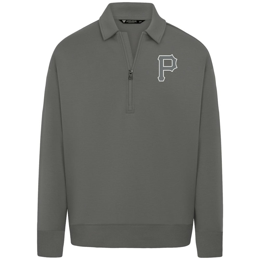 Pittsburgh Pirates Levelwear Luxe Signature Quarter-Zip Chenille Logo Tri-Blend Sweatshirt - Gray Sweatshirts