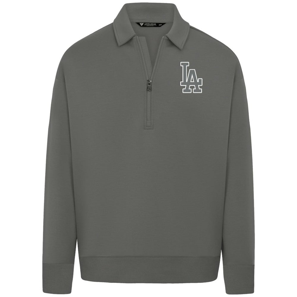 Los Angeles Dodgers Levelwear Luxe Signature Quarter-Zip Chenille Logo Tri-Blend Sweatshirt - Gray Sweatshirts