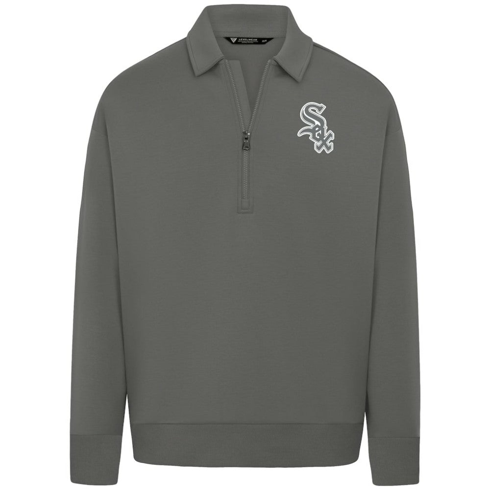 Chicago White Sox Levelwear Luxe Signature Quarter-Zip Chenille Logo Tri-Blend Sweatshirt - Gray Sweatshirts