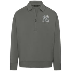 New York Yankees Levelwear Luxe Signature Quarter-Zip Chenille Logo Tri-Blend Sweatshirt - Gray Sweatshirts