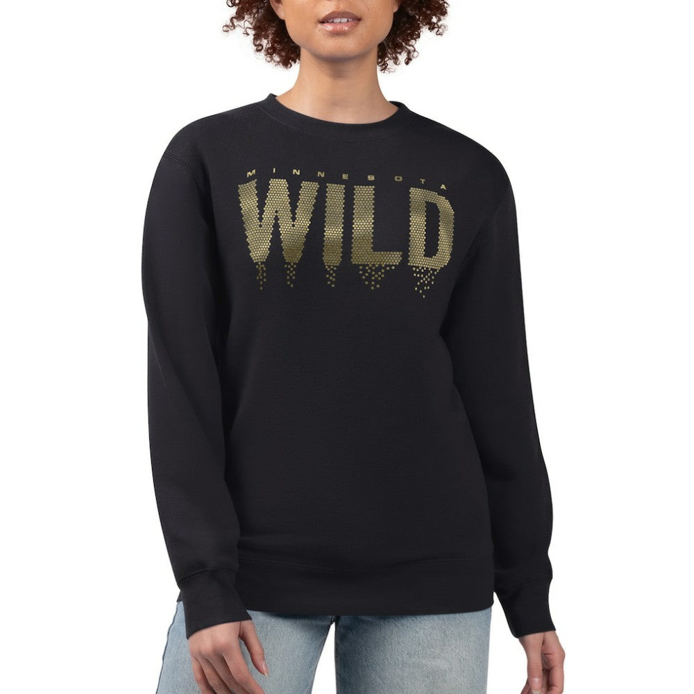 NHL Minnesota Wild G-III 4Her by Carl Banks Women's Metallic Drop Printed Fleece Sweatshirt - Black