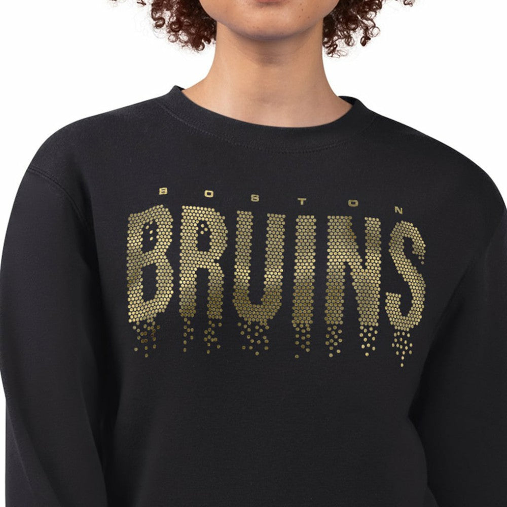 NHL Boston Bruins G-III 4Her by Carl Banks Women's Metallic Drop Printed Fleece Sweatshirt - Black