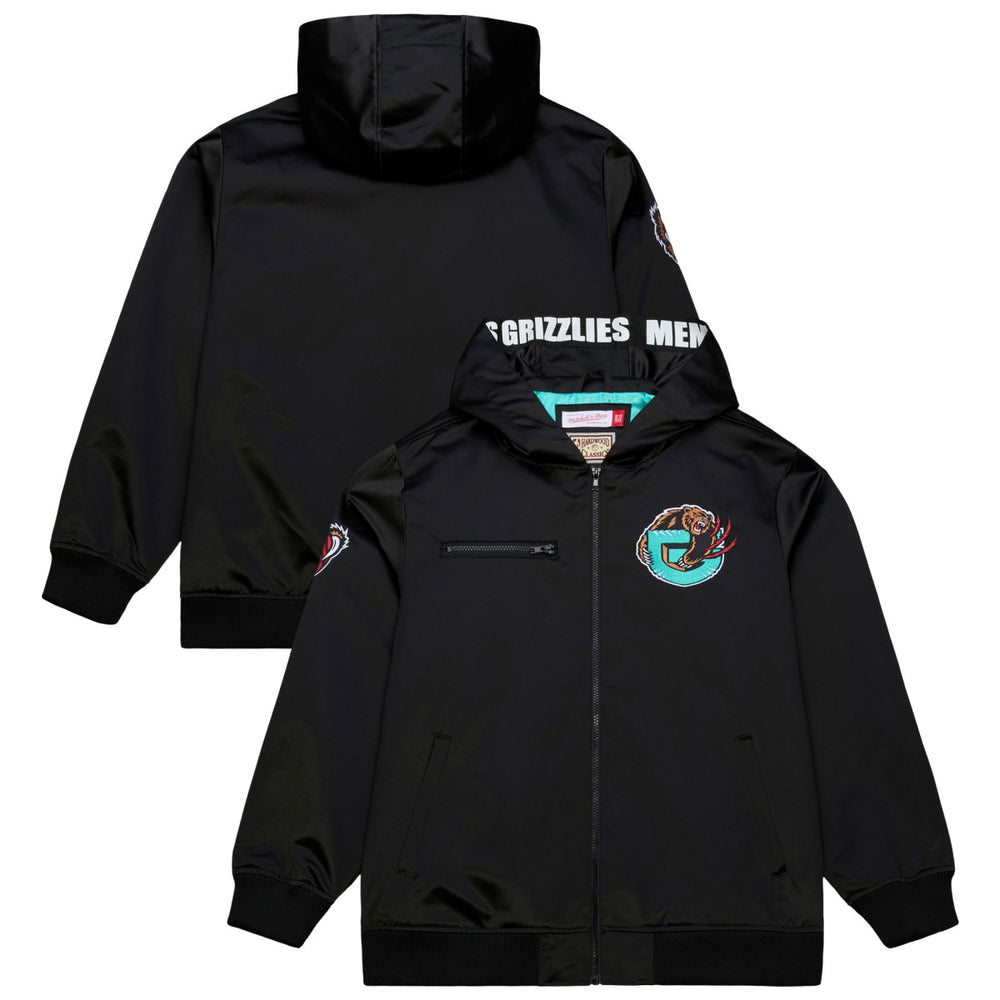 Memphis Grizzlies Hardwood Classics Nights Walk the Tunnel Satin Bomber Full-Snap Hooded Jacket Black