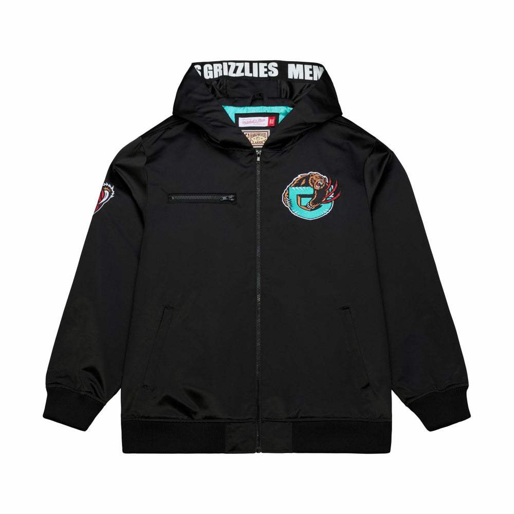 Memphis Grizzlies Hardwood Classics Nights Walk the Tunnel Satin Bomber Full-Snap Hooded Jacket Black