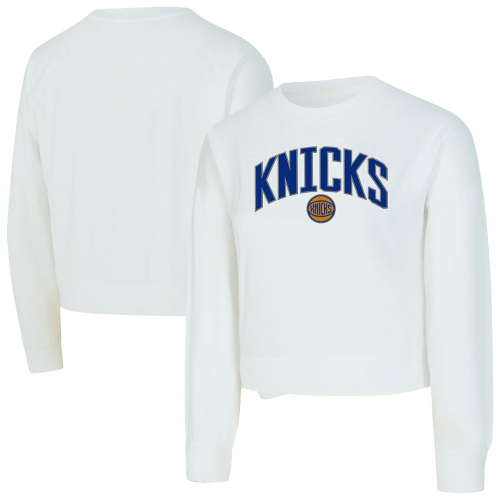 New York Knicks Concepts Sport Women's Laney Chenille Cropped Long Sleeve T-Shirt White