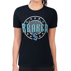 NHL Seattle Kraken G-III 4Her by Carl Banks Women's Super-Slim Lightweight Pinstripe Circle Graphic T-Shirt - Navy