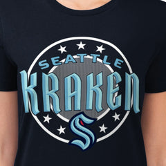 NHL Seattle Kraken G-III 4Her by Carl Banks Women's Super-Slim Lightweight Pinstripe Circle Graphic T-Shirt - Navy