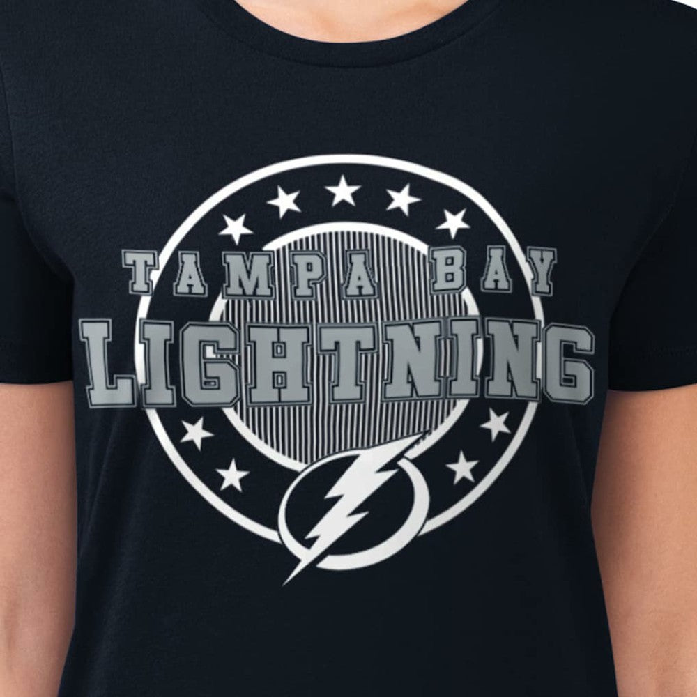 NHL Tampa Bay Lightning G-III 4Her by Carl Banks Women's Super-Slim Lightweight Pinstripe Circle Graphic T-Shirt - Navy