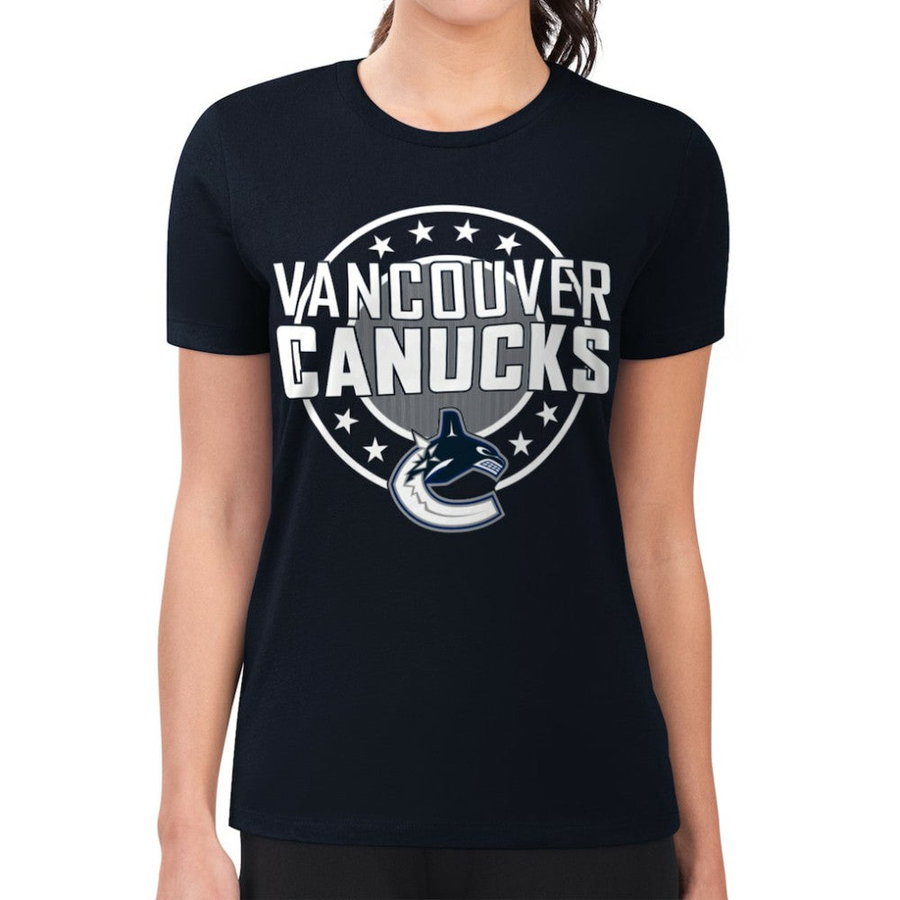 NHL Vancouver Canucks G-III 4Her by Carl Banks Women's Super-Slim Lightweight Pinstripe Circle Graphic T-Shirt - Navy