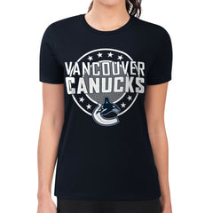 NHL Vancouver Canucks G-III 4Her by Carl Banks Women's Super-Slim Lightweight Pinstripe Circle Graphic T-Shirt - Navy