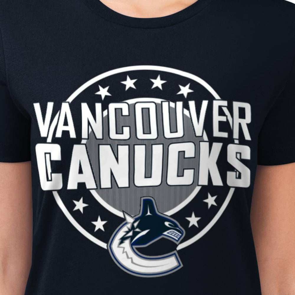 NHL Vancouver Canucks G-III 4Her by Carl Banks Women's Super-Slim Lightweight Pinstripe Circle Graphic T-Shirt - Navy
