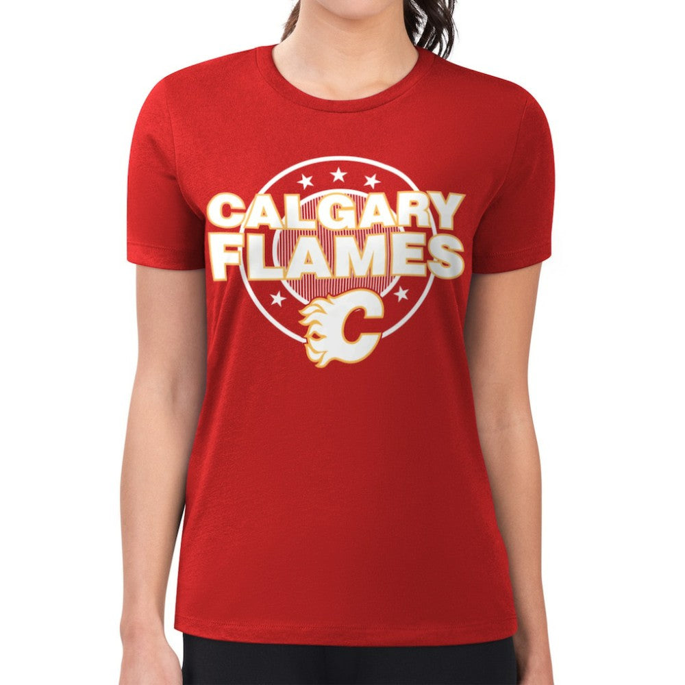 NHL Calgary Flames G-III 4Her by Carl Banks Women's Super-Slim Lightweight Pinstripe Circle Graphic T-Shirt - Red