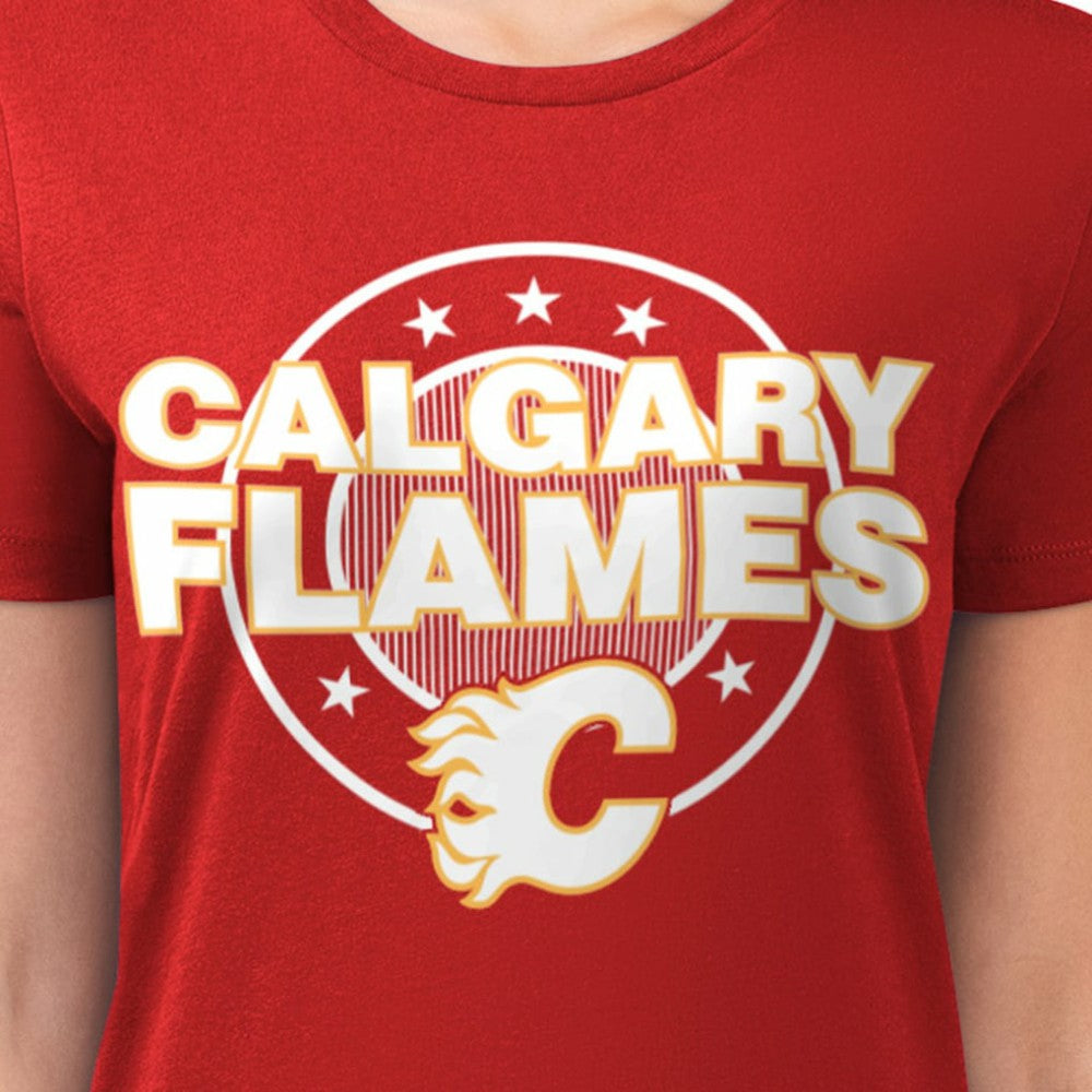 NHL Calgary Flames G-III 4Her by Carl Banks Women's Super-Slim Lightweight Pinstripe Circle Graphic T-Shirt - Red
