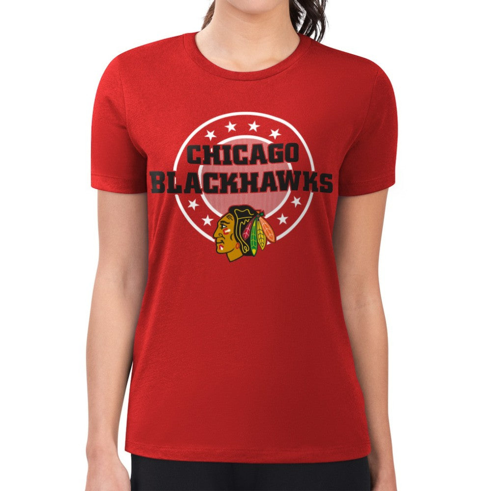 NHL Chicago Blackhawks G-III 4Her by Carl Banks Women's Super-Slim Lightweight Pinstripe Circle Graphic T-Shirt - Red
