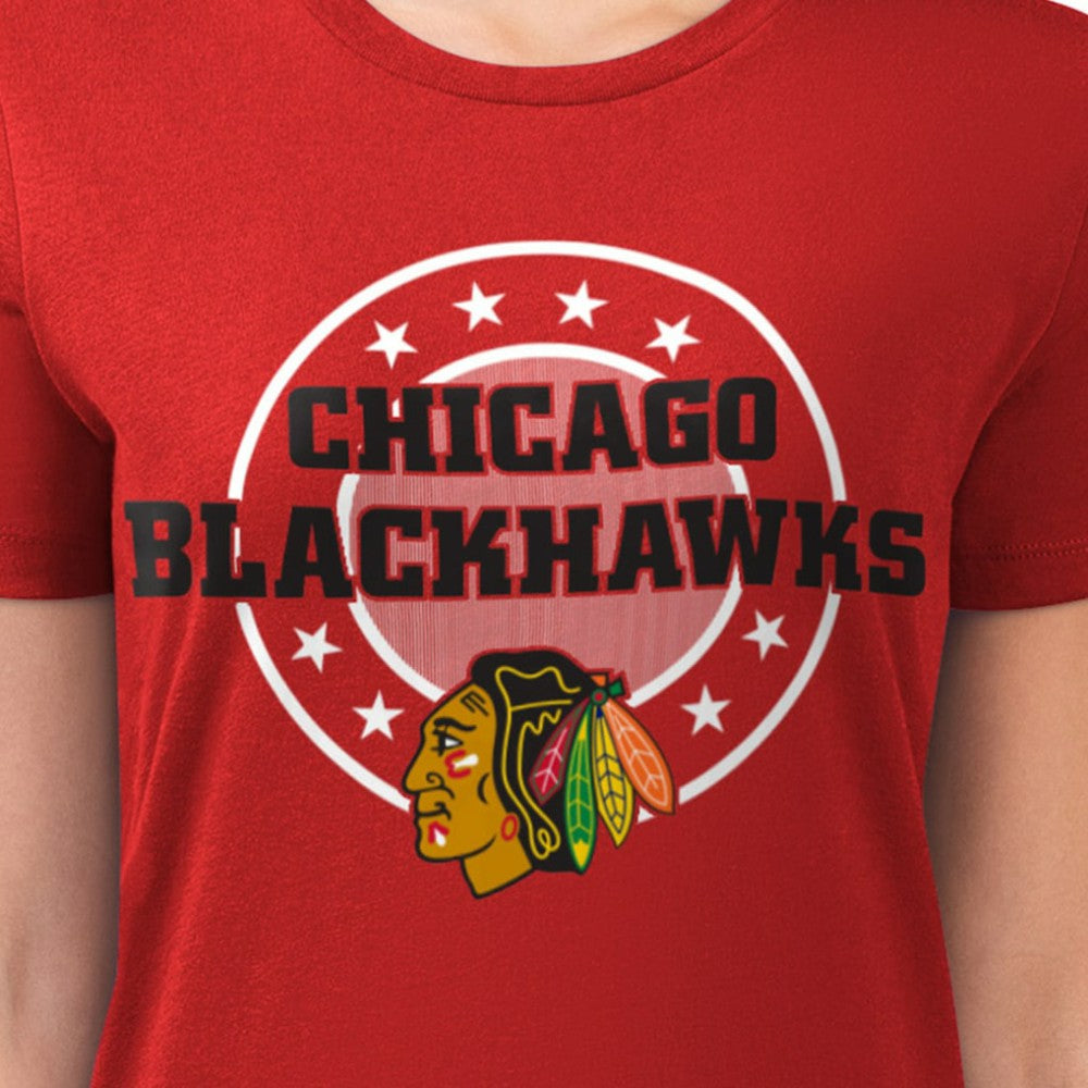 NHL Chicago Blackhawks G-III 4Her by Carl Banks Women's Super-Slim Lightweight Pinstripe Circle Graphic T-Shirt - Red