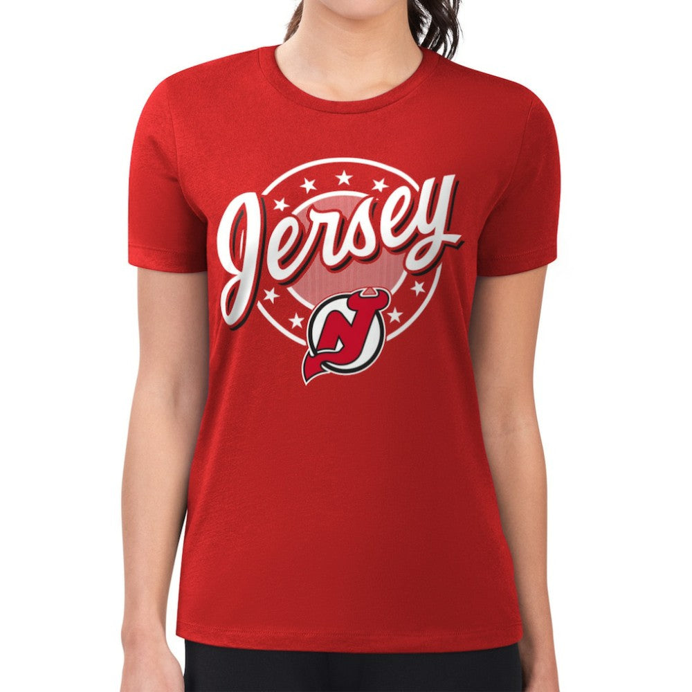 NHL New Jersey Devils G-III 4Her by Carl Banks Women's Super-Slim Lightweight Pinstripe Circle Graphic T-Shirt - Red