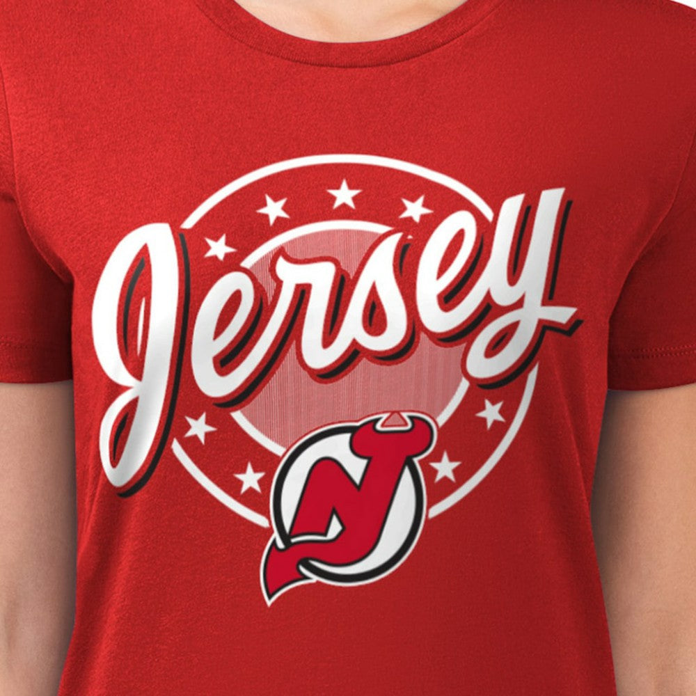 NHL New Jersey Devils G-III 4Her by Carl Banks Women's Super-Slim Lightweight Pinstripe Circle Graphic T-Shirt - Red