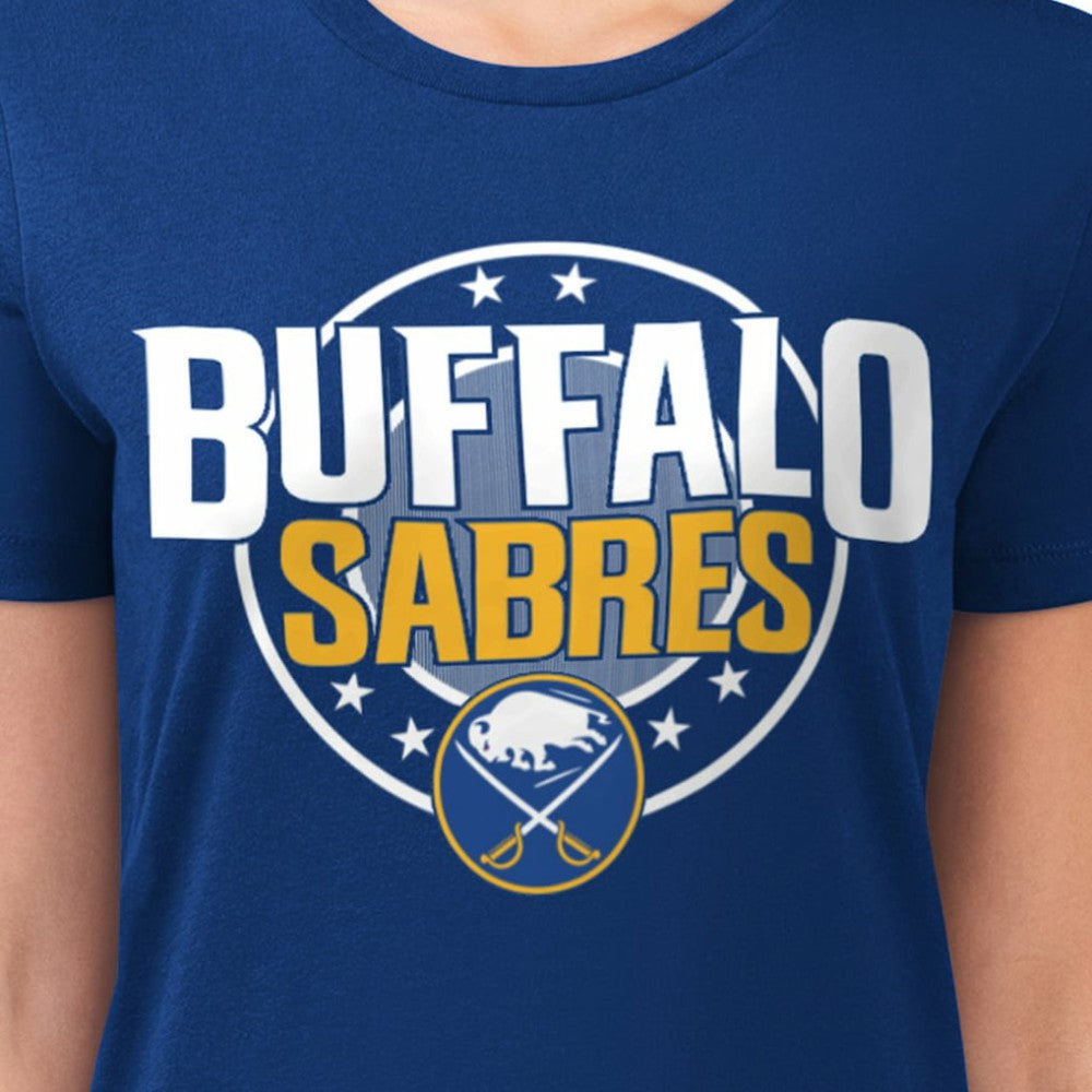 NHL Buffalo Sabres G-III 4Her by Carl Banks Women's Super-Slim Lightweight Pinstripe Circle Graphic T-Shirt - Royal