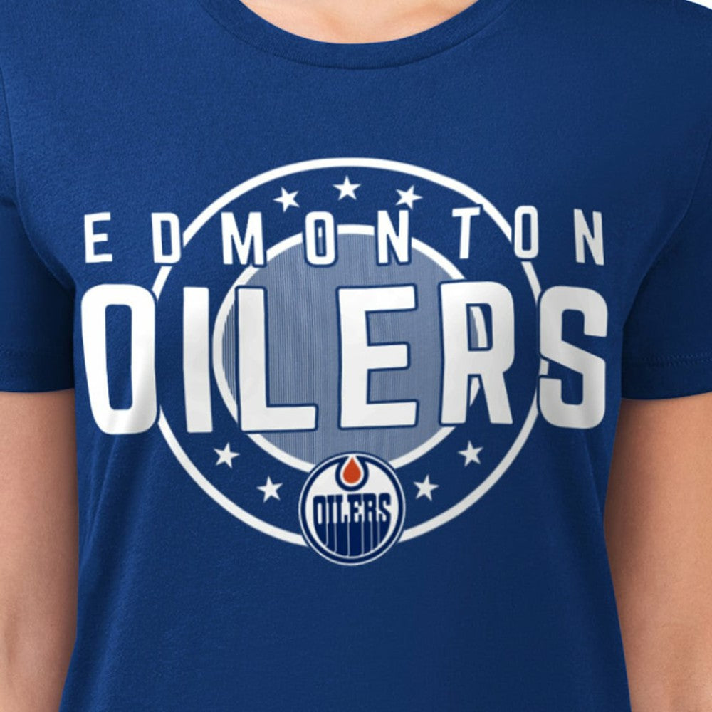 NHL Edmonton Oilers G-III 4Her by Carl Banks Women's Super-Slim Lightweight Pinstripe Circle Graphic T-Shirt - Royal