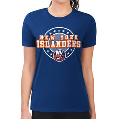 NHL New York Islanders G-III 4Her by Carl Banks Women's Super-Slim Lightweight Pinstripe Circle Graphic T-Shirt - Royal