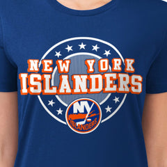 NHL New York Islanders G-III 4Her by Carl Banks Women's Super-Slim Lightweight Pinstripe Circle Graphic T-Shirt - Royal