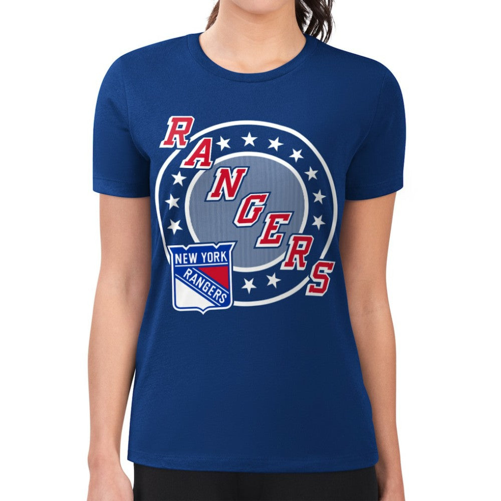 NHL New York Rangers G-III 4Her by Carl Banks Women's Super-Slim Lightweight Pinstripe Circle Graphic T-Shirt - Royal