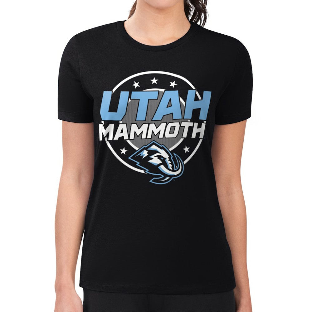 NHL Utah Mammoth G-III 4Her by Carl Banks Women's Super-Slim Lightweight Pinstripe Circle Graphic T-Shirt - Black